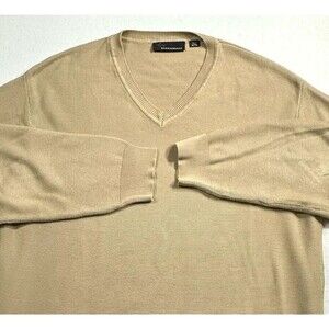 Greg Norman Mens XL Beige V-Neck Golf Sweater 100% Cotton